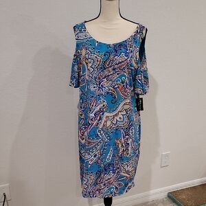 RN Studio by Ronni Nicole Paisley Blue Cold Shoulder Dress